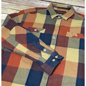 Howler Brothers Rodanthe Flannel Heavy Cotton Buffalo Plaid Orange Blue  Size XL